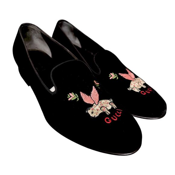 Gucci | Shoes | Gucci Flying Pig Embroidered Mens 75 Black  display picture 1